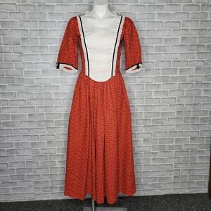 Vintage Handmade Red Floral 2 Piece Skirt Set, size Small